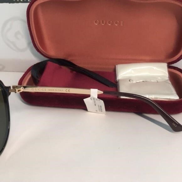 New Authentic  Gucci GG0829SA 002 – Black & Ruthenium Aviator Green Lenses ✨ - Picture 8 of 11